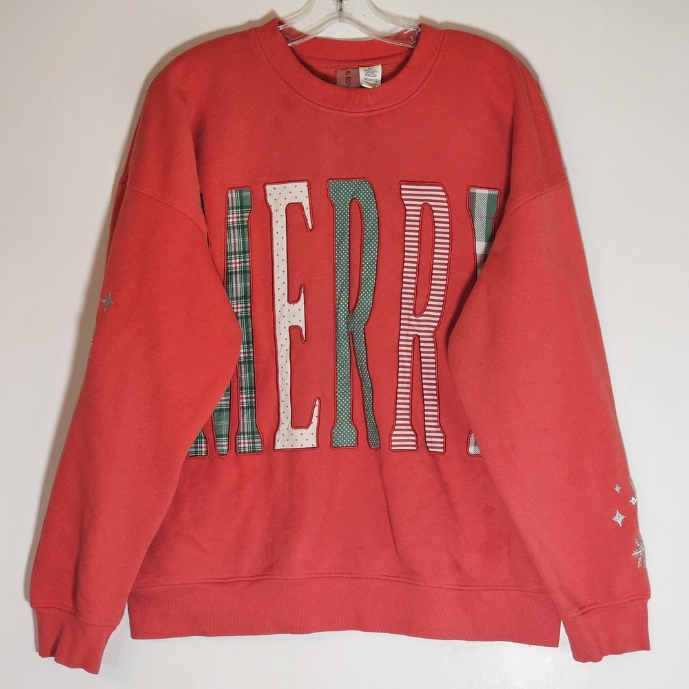 AS Revival Sweatshirt Womens Small Red MERRY Christmas Snowflake Fleece Pullover